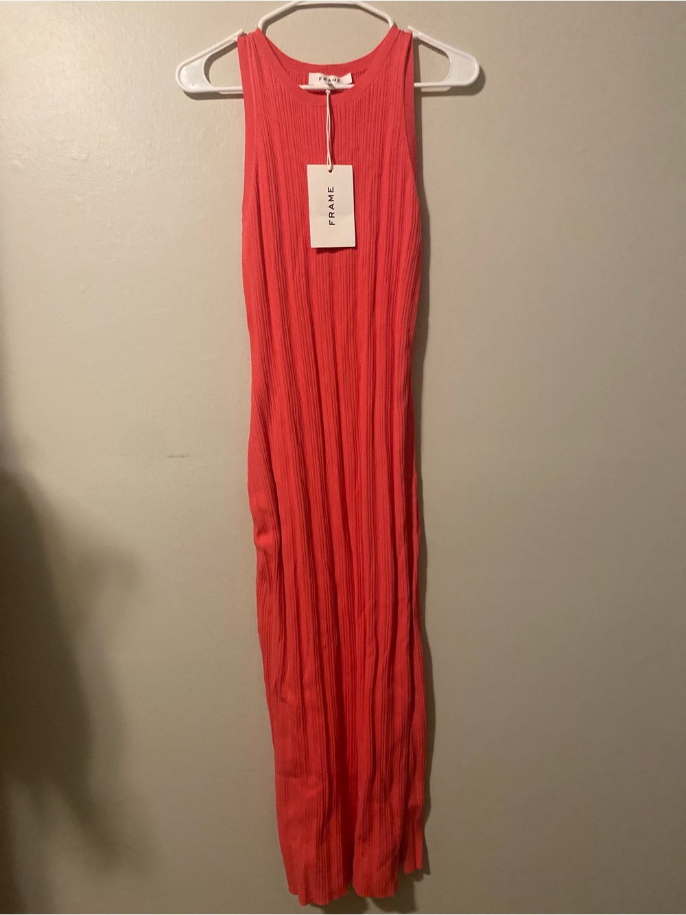 FRAME Ribbed Knit High Neck Maxi Dress Hot Pink Small NWT